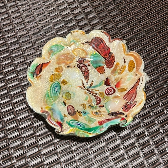 Other - handmade freeform glass dish 7 1/2”wX3”H apx multicolor bowl artisan Vintage